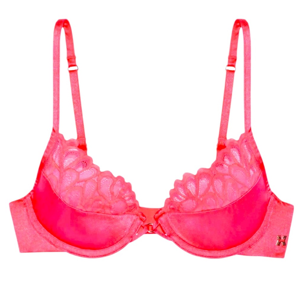 New Savage X Fenty Women's Not Sorry Microfiber Lace Half Cup Bra Neon Pink 34B
